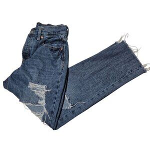 Old Navy High Rise Slouchy Straight Jeans Womens Size 4 Button Fly Ripped Denim